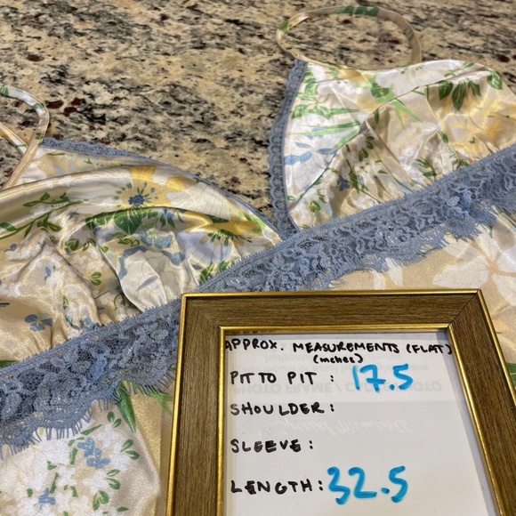 Floral Satin Lace Chemise NEW L Babydoll Daisy Flowers Spaghetti Strap V-neck - Picture 2 of 10